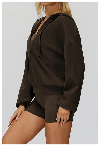 Women's Deep-V Sweatshirt Sports Top | Loose Fit Yoga & Running Sweatshirt