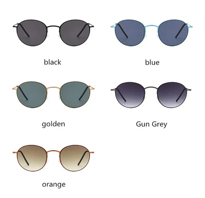 Sunglasses with different color options displayed on a white background