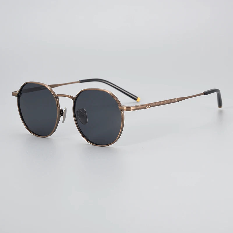 The Titan's Gaze: Men's Pure Titanium Round Polarized Sunglasses