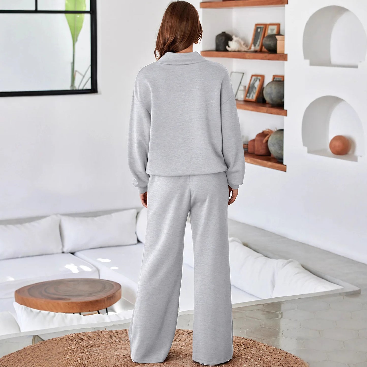 The Effortless Chic Women's Co-ord Set: High-Neck Wide-Leg Lounge Set