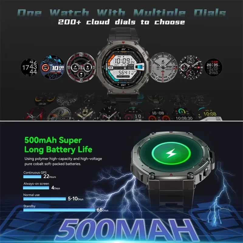 Men's T-Rex 3 GPS Smartwatch - 1.43" AMOLED, 5ATM Waterproof, Fitness Tracker for Men