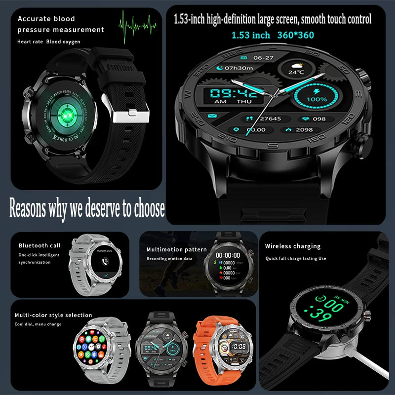 Men's GPS Sports Smartwatch: 1.53" HD Screen, Bluetooth Calling, Compass, & NFC Access