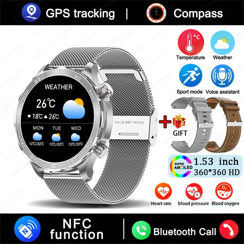 Men's GPS Sports Smartwatch: 1.53" HD Screen, Bluetooth Calling, Compass, & NFC Access