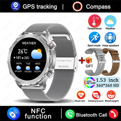 Men's GPS Sports Smartwatch: 1.53" HD Screen, Bluetooth Calling, Compass, & NFC Access