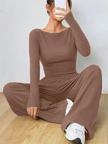The Flow State Set: Effortless Chic Women's Two-Piece Wide-Leg Ensemble