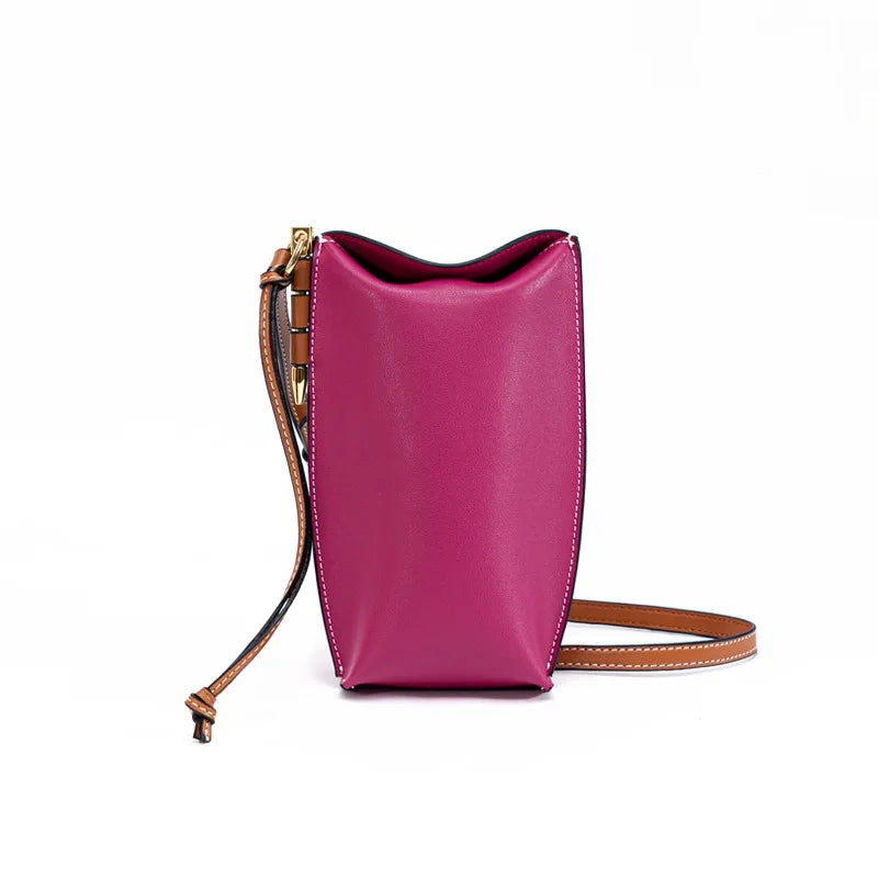Women's Genuine leather bucket Mobile bag