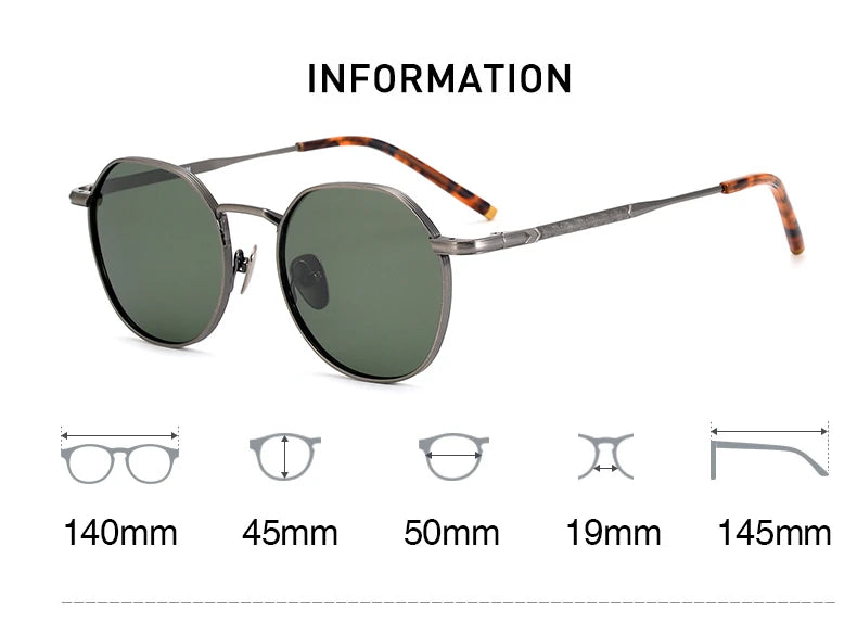 The Titan's Gaze: Men's Pure Titanium Round Polarized Sunglasses
