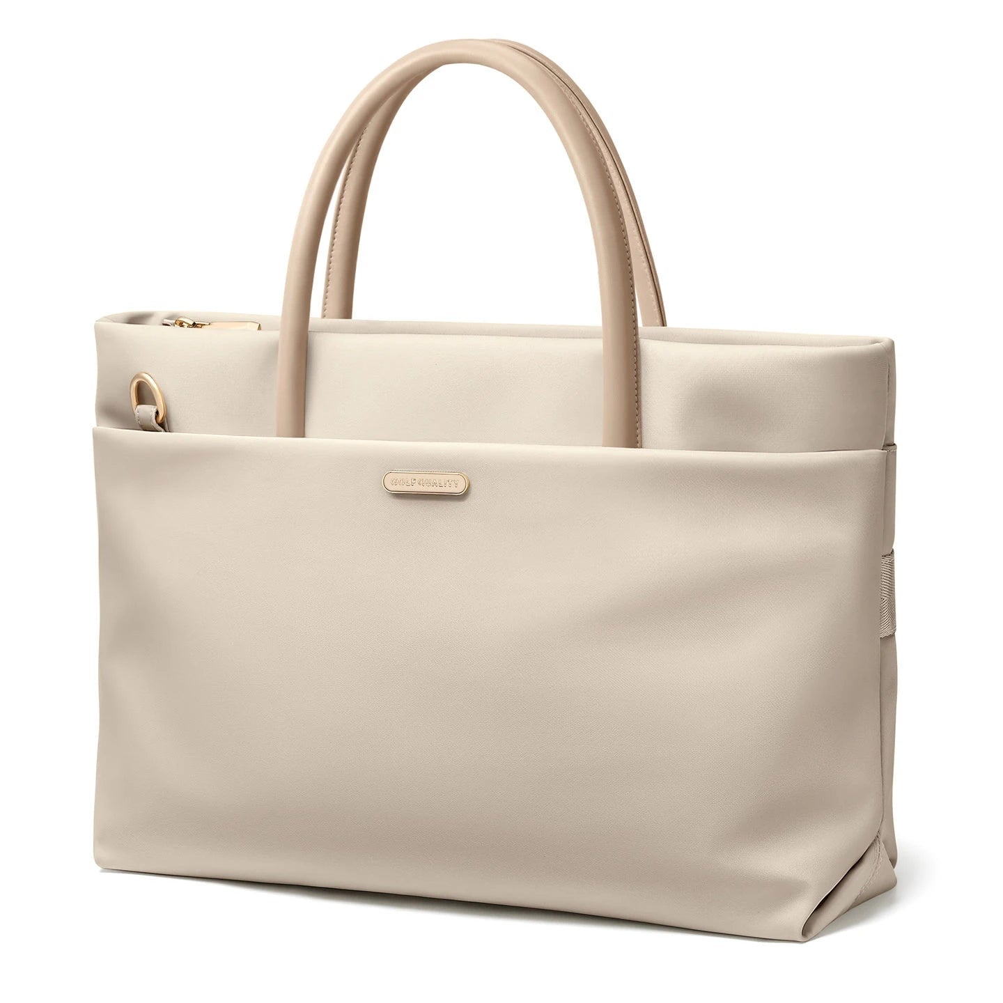 A light beige GOLF tote bag with dual top handles, a front slip pocket, and gold-tone hardware, shown on a white background with the GOLF brand logo in the top left corner.