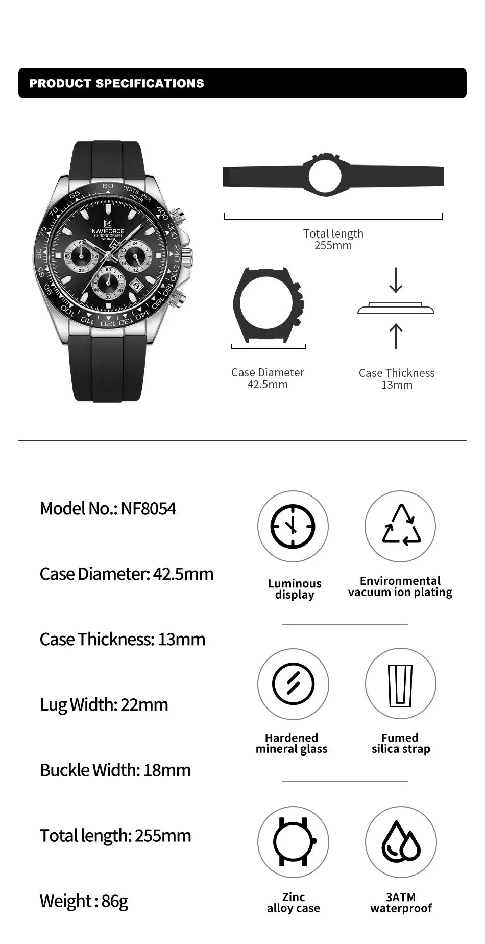 The Apex Men's Chrono Quartz Movement Watch : NAVIFORCE NF8054 Racing Speed Watch