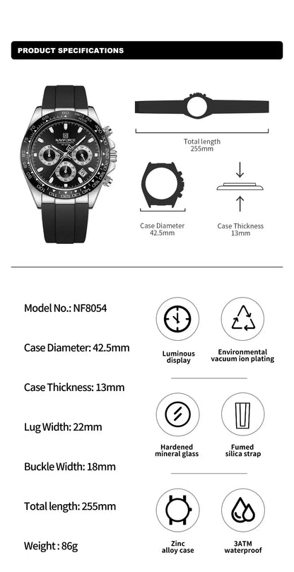 The Apex Men's Chrono Quartz Movement Watch : NAVIFORCE NF8054 Racing Speed Watch