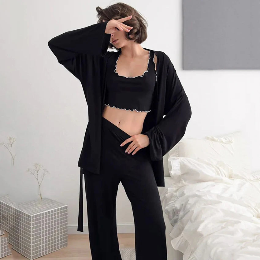 The Luxe Lounge Edit: Women's Fluid Knit 3-Piece Sleepwear Loungewear Set