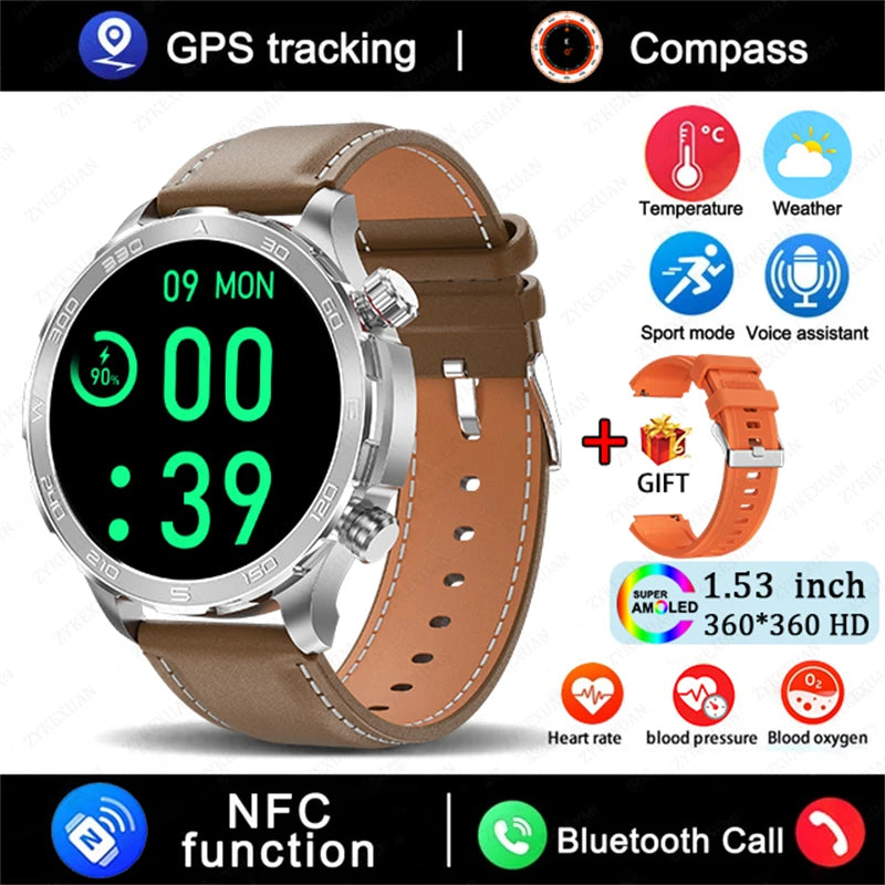 Men's GPS Sports Smartwatch: 1.53" HD Screen, Bluetooth Calling, Compass, & NFC Access