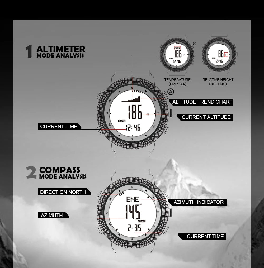 Men's NORTH EDGE APACHE-46 Digital Outdoor Smartwatch | Altimeter, Barometer, Compass & WR50M