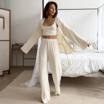 The Luxe Lounge Edit: Women's Fluid Knit 3-Piece Sleepwear Loungewear Set