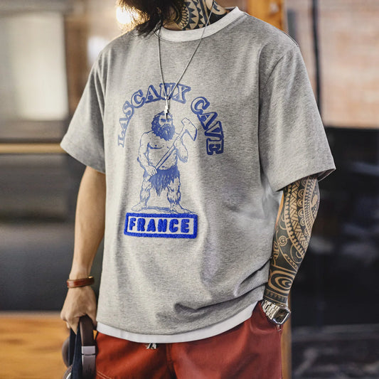 MADEN "Lascaux Cave" Amekaji Knit Tee – A Paleolithic Homage to Retro Summer Style