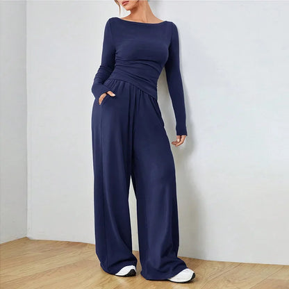 The Flow State Set: Effortless Chic Women's Two-Piece Wide-Leg Ensemble