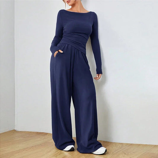 The Flow State Set: Effortless Chic Women's Two-Piece Wide-Leg Ensemble