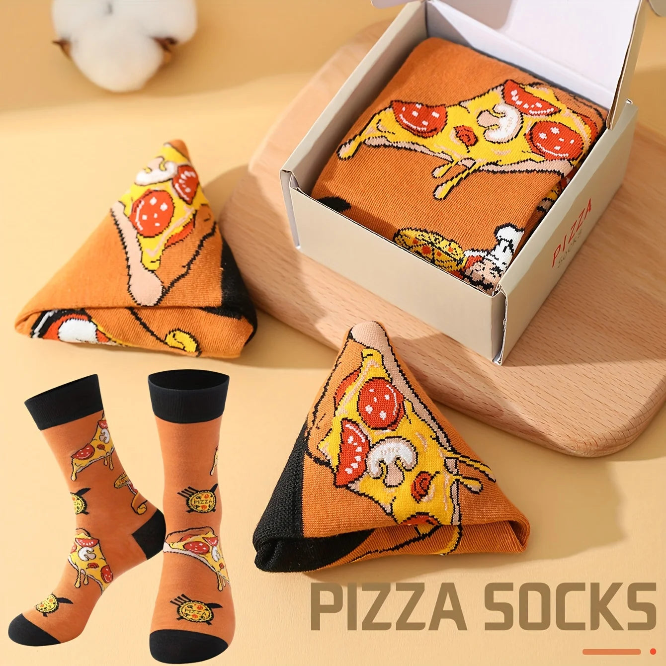 Unique pizza pattern men's and women's Christmas gift socks
