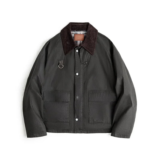 Men's Authentic Waxed Fishing Jacket | Corduroy Collar Distressed Outerwear