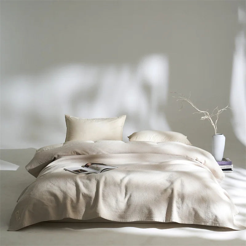 The Woven Sanctuary: All-Season Premium Cotton-Linen Drape Bedding
