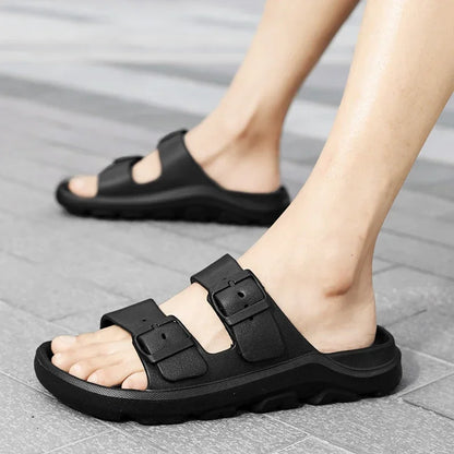 The Urban Wanderer: All-Terrain Buckle Slippers Sliders