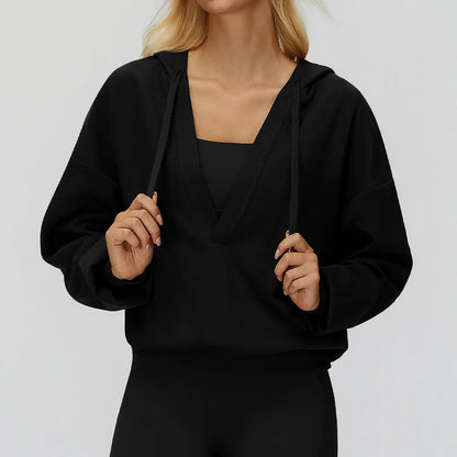 Women's Deep-V Sweatshirt Sports Top | Loose Fit Yoga & Running Sweatshirt