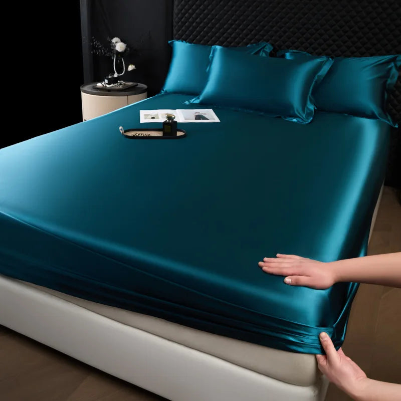The Bauhaus Nocturne: 100% Mulberry Silk 3-Piece Fitted Sheet Set with Pillowcase Suite