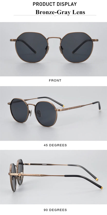 The Titan's Gaze: Men's Pure Titanium Round Polarized Sunglasses