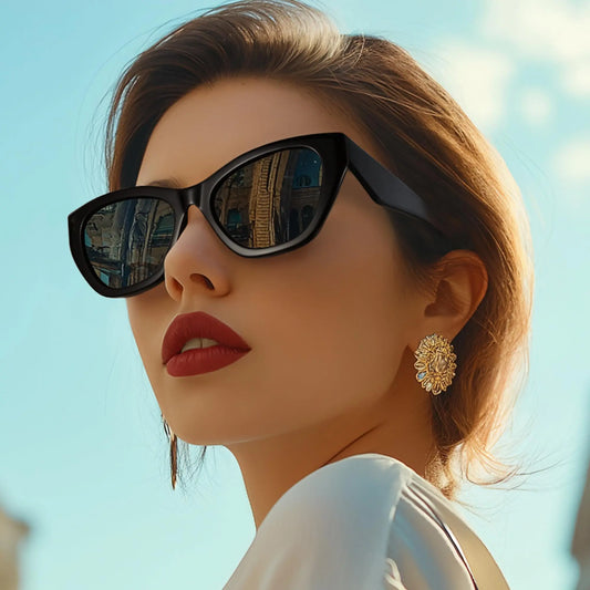 Woman wearing sunglasses with a blurred background