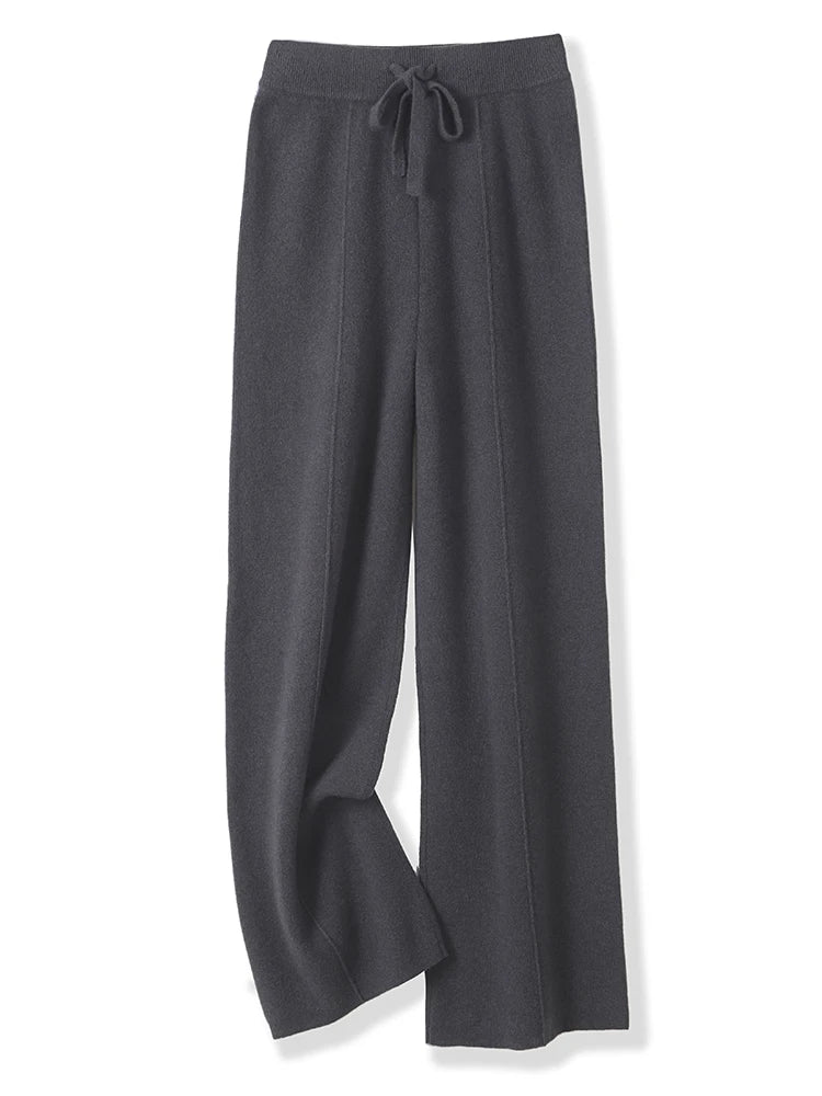 The Premium Merino Wool Trousers | Wide Leg Knit Cashmere-Feel Pants
