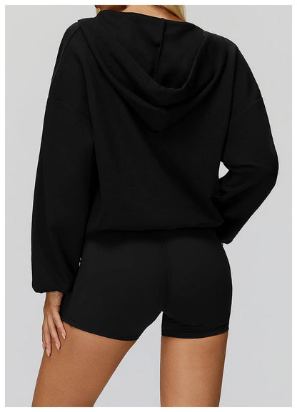 Women's Deep-V Sweatshirt Sports Top | Loose Fit Yoga & Running Sweatshirt