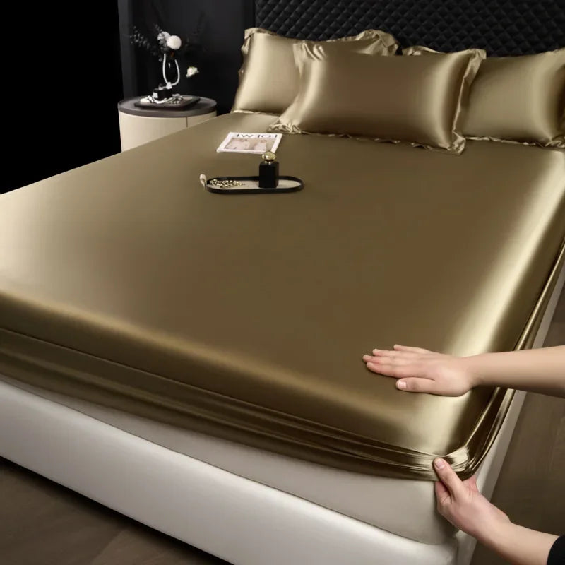 The Bauhaus Nocturne: 100% Mulberry Silk 3-Piece Fitted Sheet Set with Pillowcase Suite