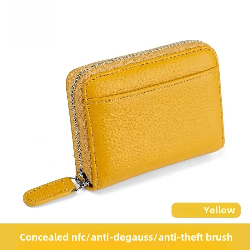 The Minimalist's Luxe: Top Grain Leather Accordion Zip Purse | RFID Blocking Card Holder Wallet