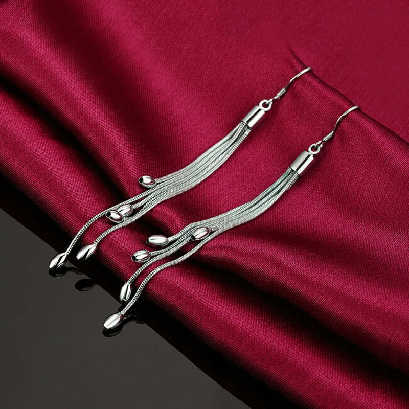 Oval Bead Tassel earrings in Sterling Silver