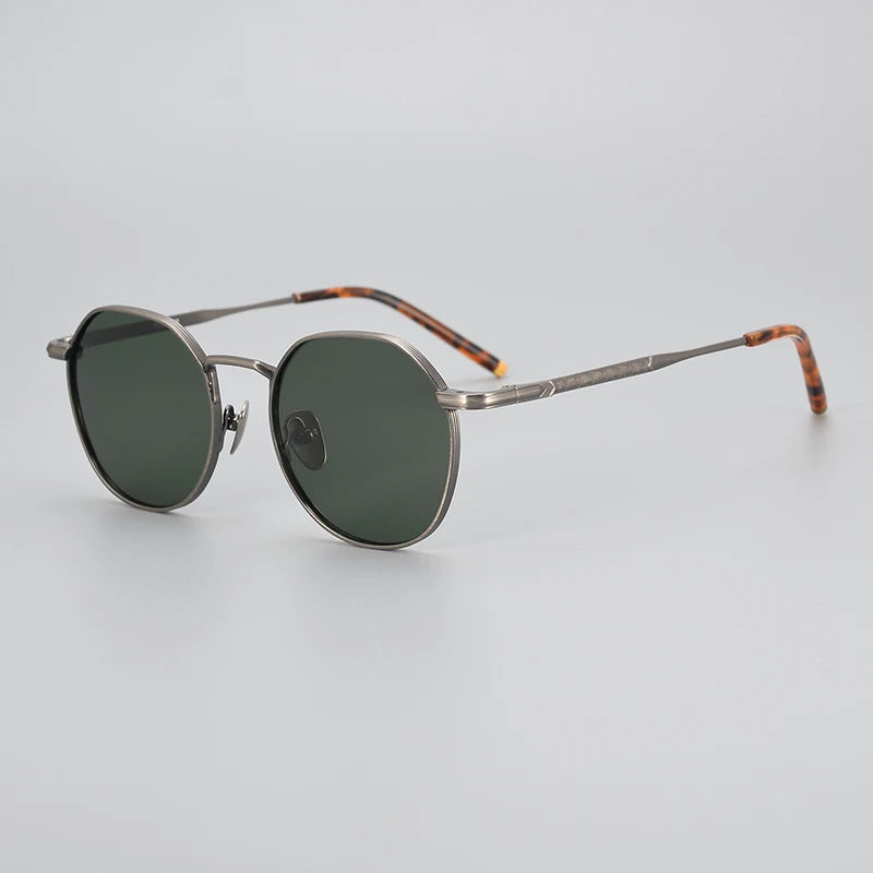 The Titan's Gaze: Men's Pure Titanium Round Polarized Sunglasses