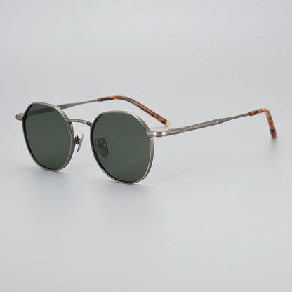 The Titan's Gaze: Men's Pure Titanium Round Polarized Sunglasses