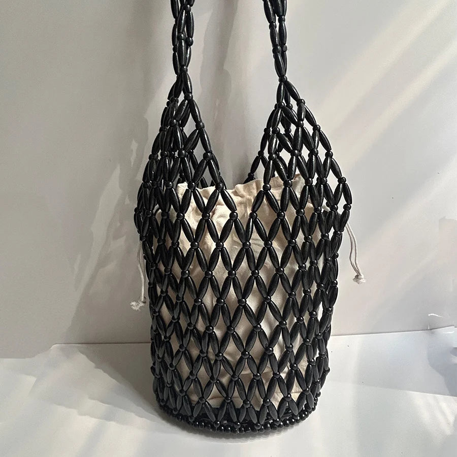 The Talitha Wooden Beaded Bucket Bag