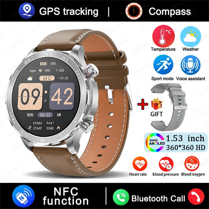 Men's GPS Sports Smartwatch: 1.53" HD Screen, Bluetooth Calling, Compass, & NFC Access