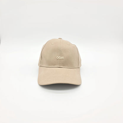 Beige cap with 'OGEE' logo on a white background